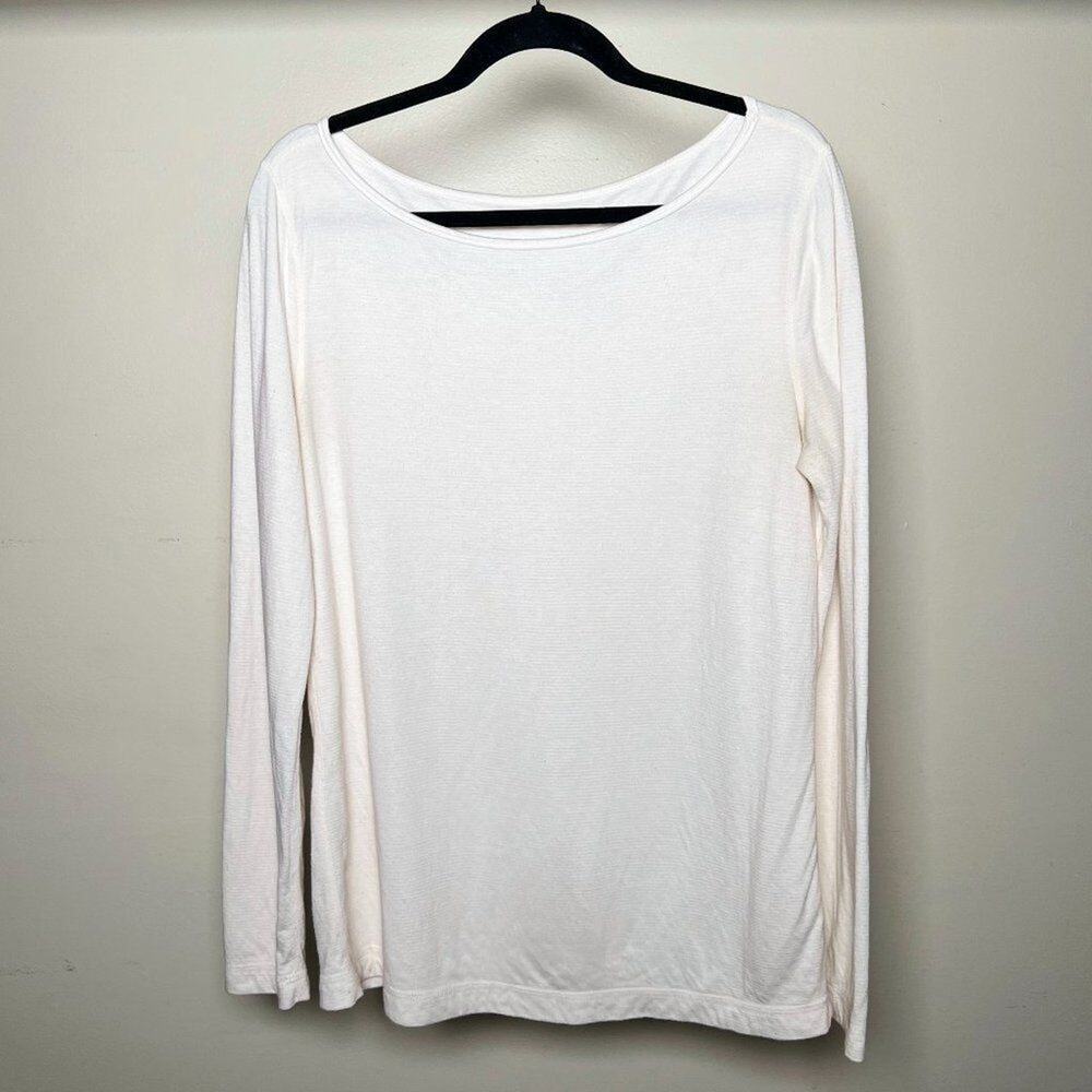 Three Dots Cream Wide Scoop Neck Long Sleeve Shirt Womens XL